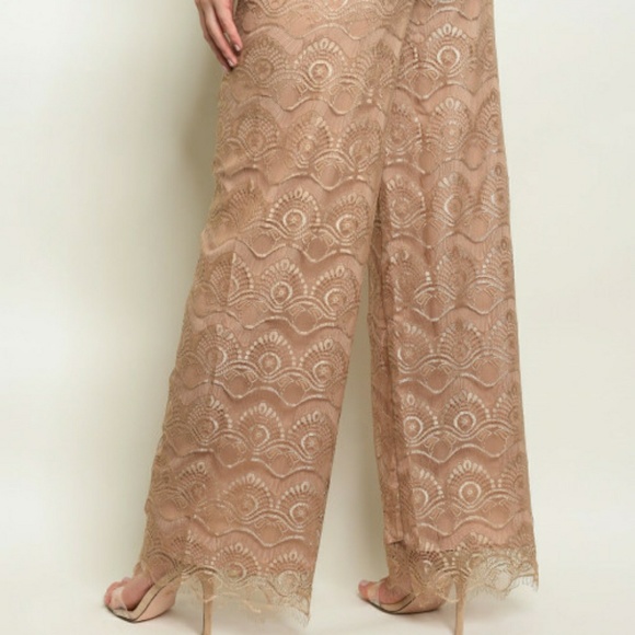ONTWELFTH Taupe Lace Wide Leg Trousers - Picture 2 of 5